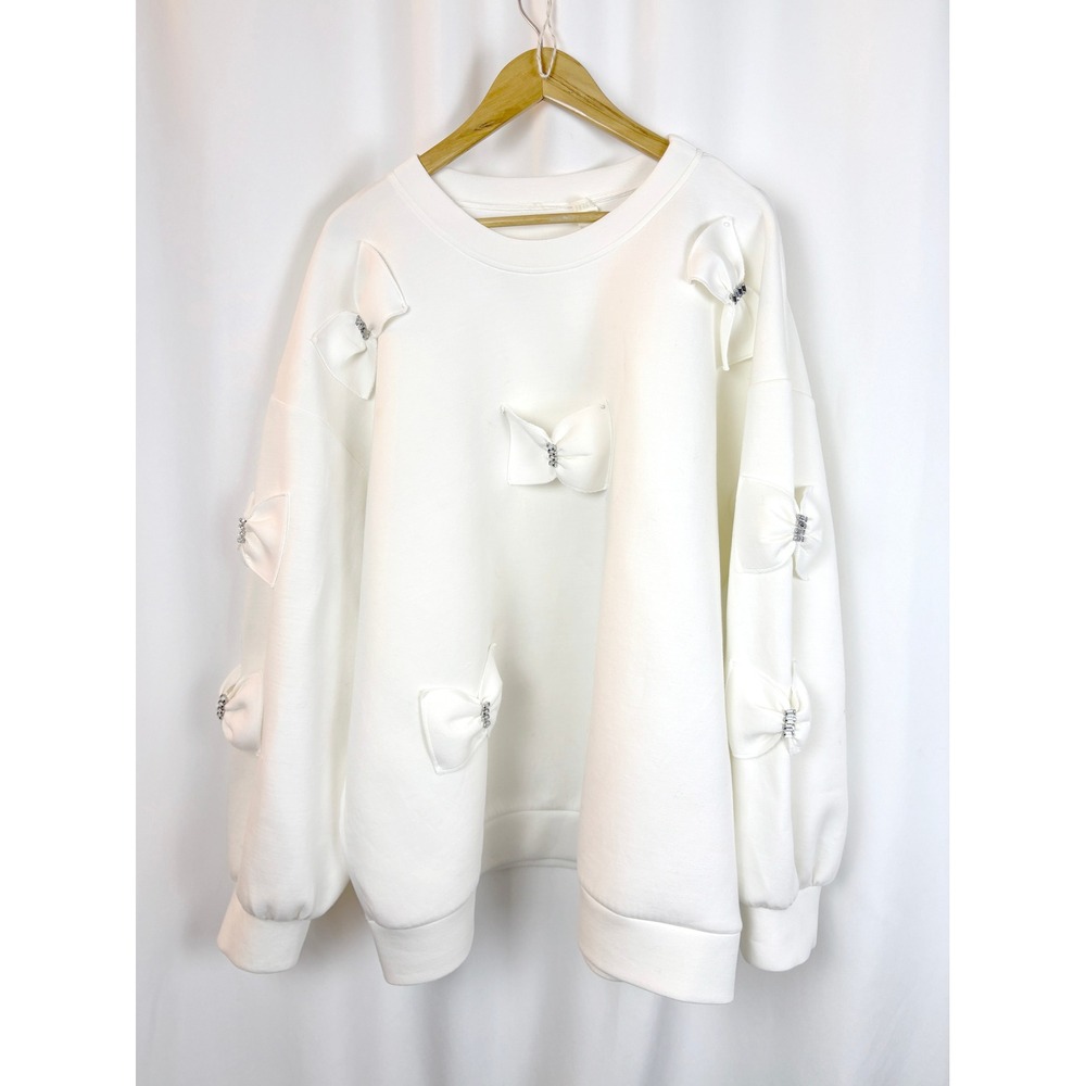 Maeve Bow Embellished Coquette Soft Girl Glam Balletcore Festive Sweatshirt 3X